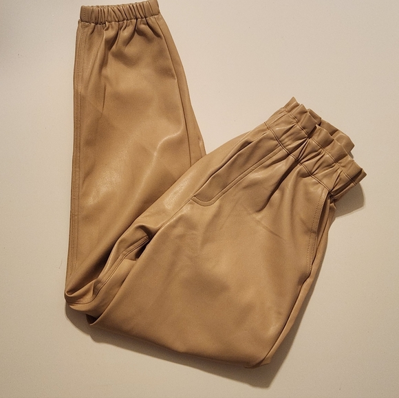 Vintage Havana Faux Soft Leather Elastic Waist Jogger  Medium Camel - Picture 11 of 11